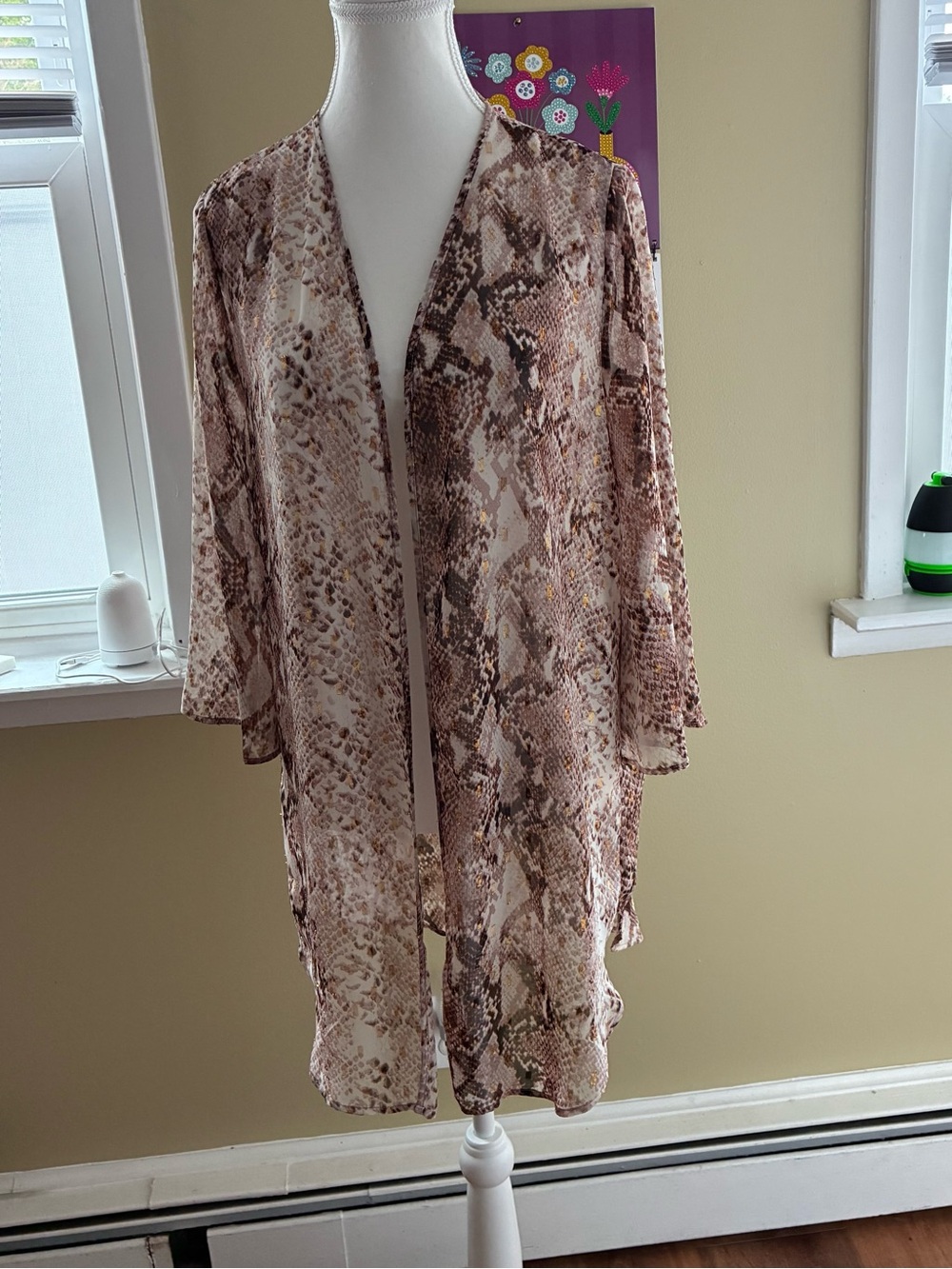 Maurices Sheer Animal-Print Kimono in Taupe & Gold Accent